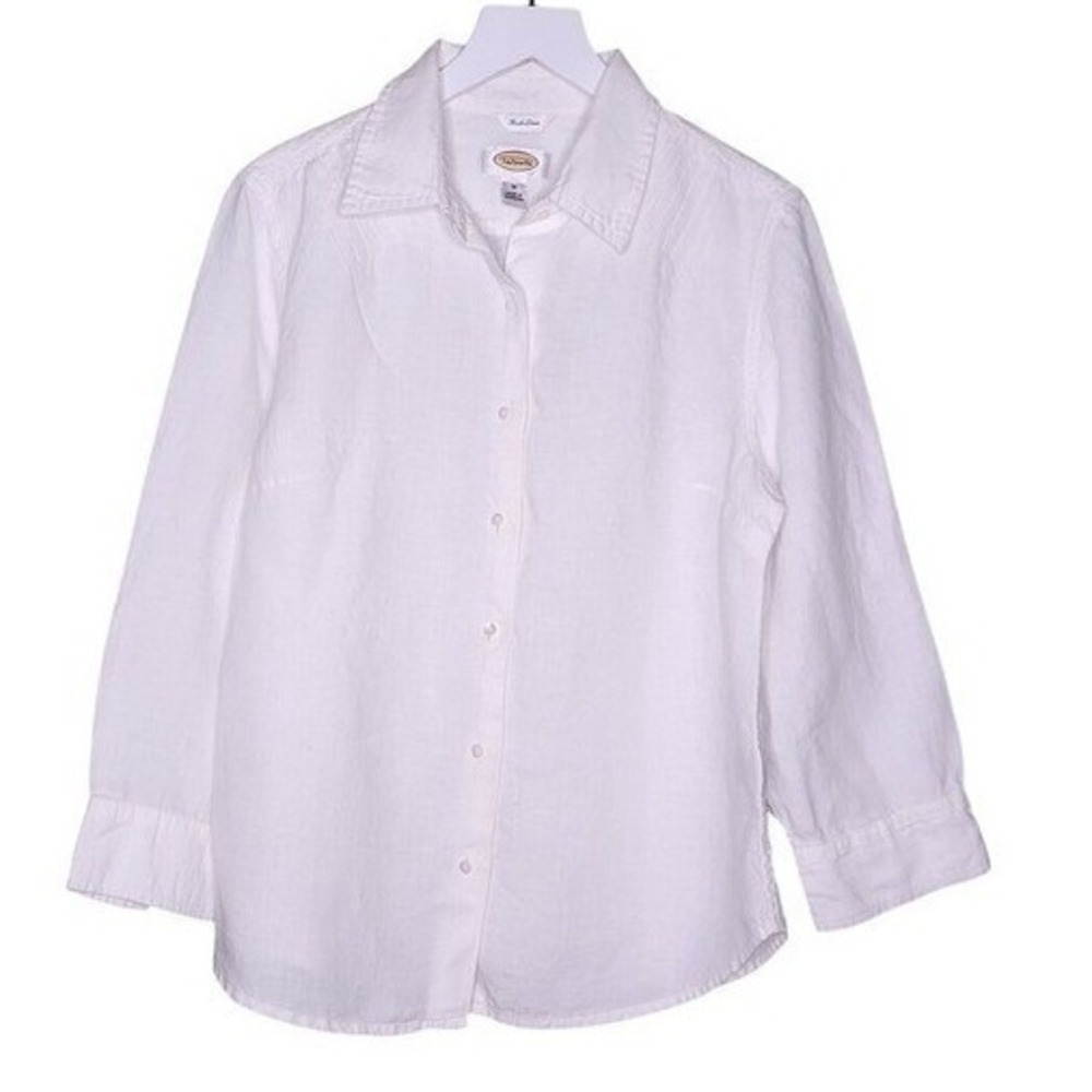Talbots Irish Linen Off White Button Shirt Classic Work‎ Resort Office Preppy M